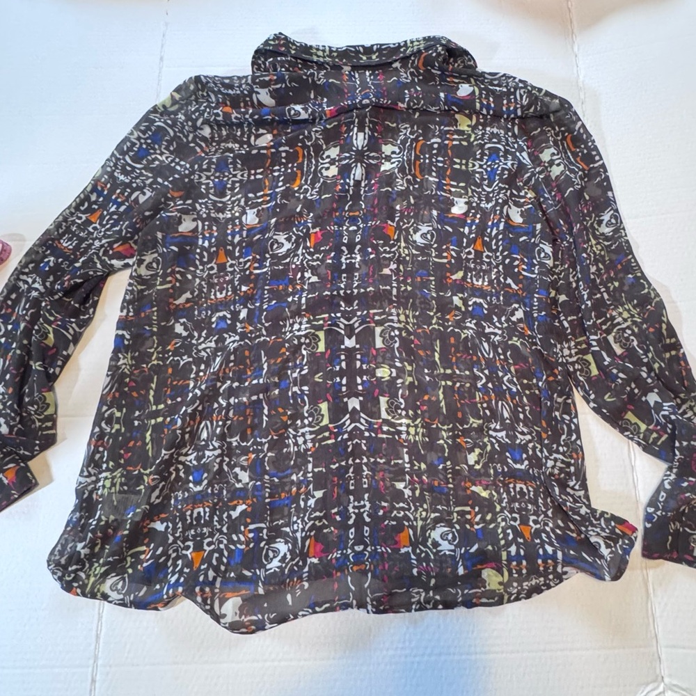 CABi XL Sheer Abstract Print Button Down Blouse Multicolor Career Top - Picture 12 of 12